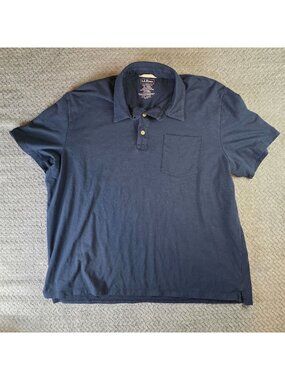 L.L.Bean Mens Traditional Fit Polo Shirt XL Reg Blue Cotton Blend Stretch